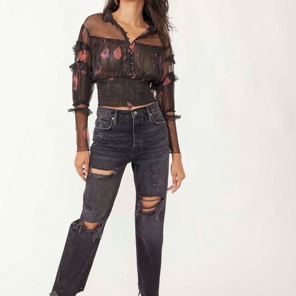 Free People Denim - Free People Black Distressed Boyfriend Jeans